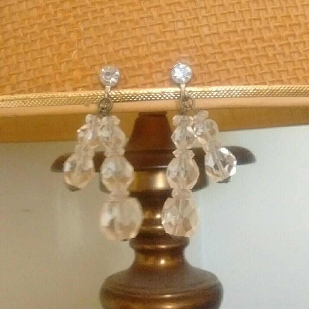 VINTAGE EARRINGS, CRYSTAL W/SCREW BACKS